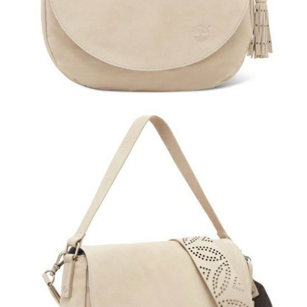 Timberland Cream Leather Shoulder Bag with Tassel